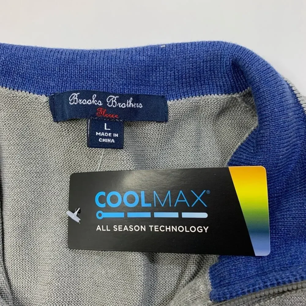 Brooks Brothers Vest Boys L Large Grey Blue Fleece Coolmax Cotton Blend Full Zip